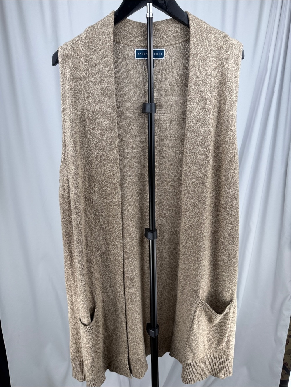 Karen Scott 1X Oatmeal Open Front Long Sweater Vest Cardigan